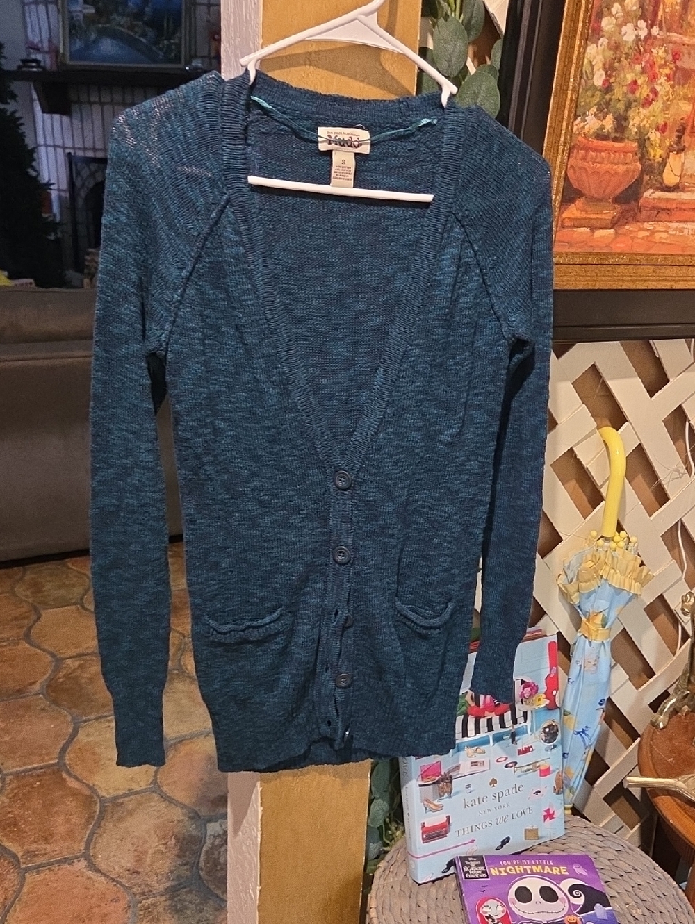 Mudd Teal Blue Button-Up Long Cardigan